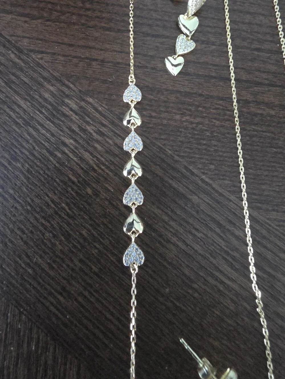 14k Gold Plated Heart Pendant Necklace and Earring Set - Sparkling Pave Accent
